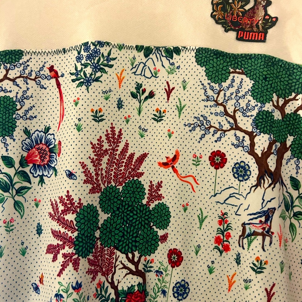 Puma x Liberty Cream and Green Floral cropped Sweatshirt XL